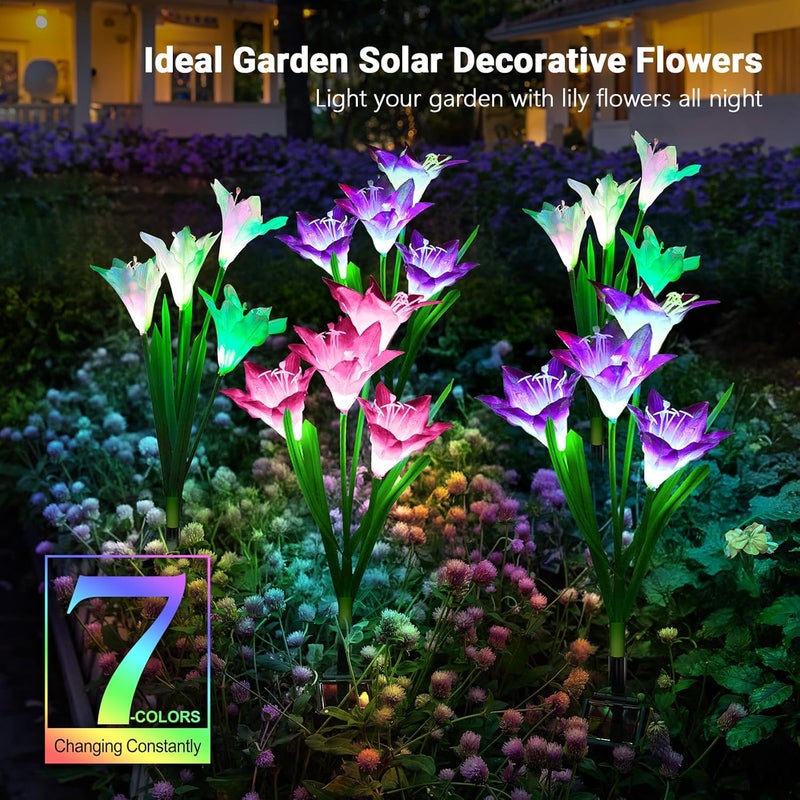 WdtPro Solar Lights Outdoor Garden Decorative 6 Pack, Waterproof Solar Garden Lights with 24 Lily Flowers, Color Changing LED Solar Powered Landscape Lights for Outside Yard Patio Decor,Gifts - Image 2